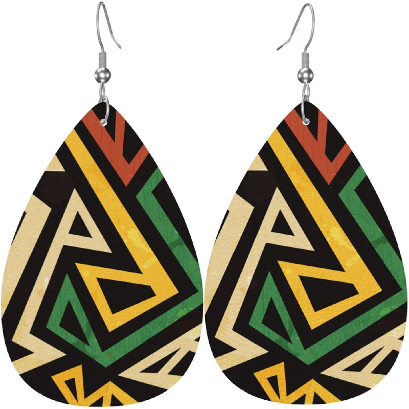 1 Pair Staggered High Quality Dangle Leather Earrings Lightweight Teardrop Earrings Double-side Printed