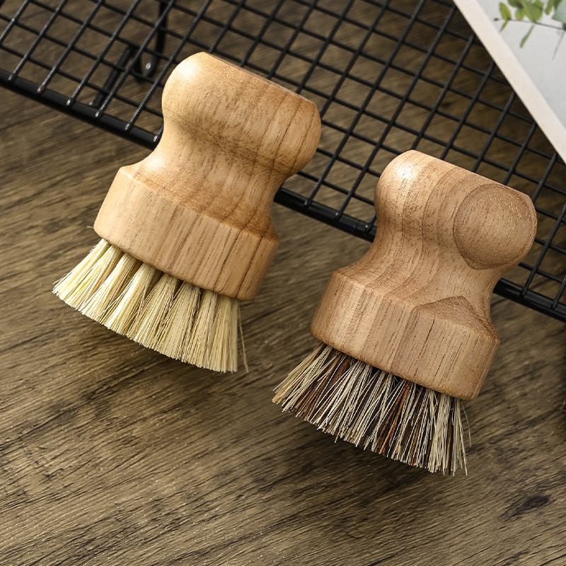 mDesign Bamboo Mini Kitchen Palm Dish Scrubber Brush with Holder