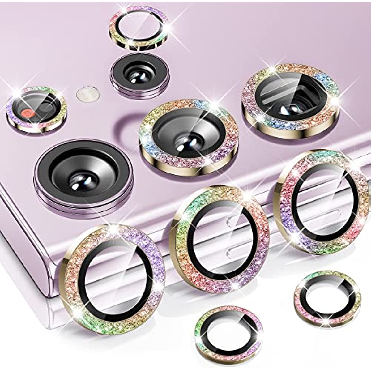 Paquete de 5 protectores de lente de cámara compatibles con Samsung Galaxy  S24 Ultra, vidrio templado 9H, protector de pantalla, anillo individual de