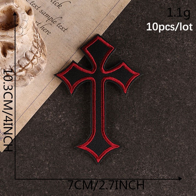 10pcs Lot Cross Patches on Clothes Embroidered Sewing Stripes Decorative  Badges Applique Iron on Patches Clothing Black Cross