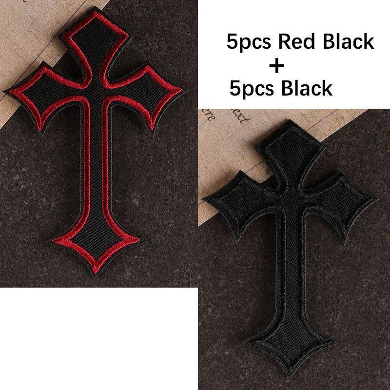 10pcs Lot Cross Patches on Clothes Embroidered Sewing Stripes Decorative  Badges Applique Iron on Patches Clothing Black Cross