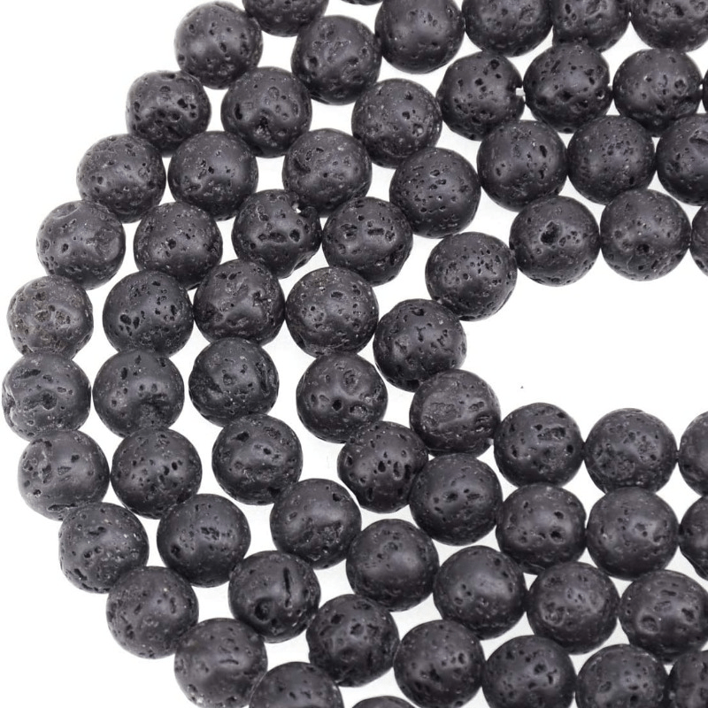 Natural Lava Round Black Volcanic Rock Round Shape Beads 6mm