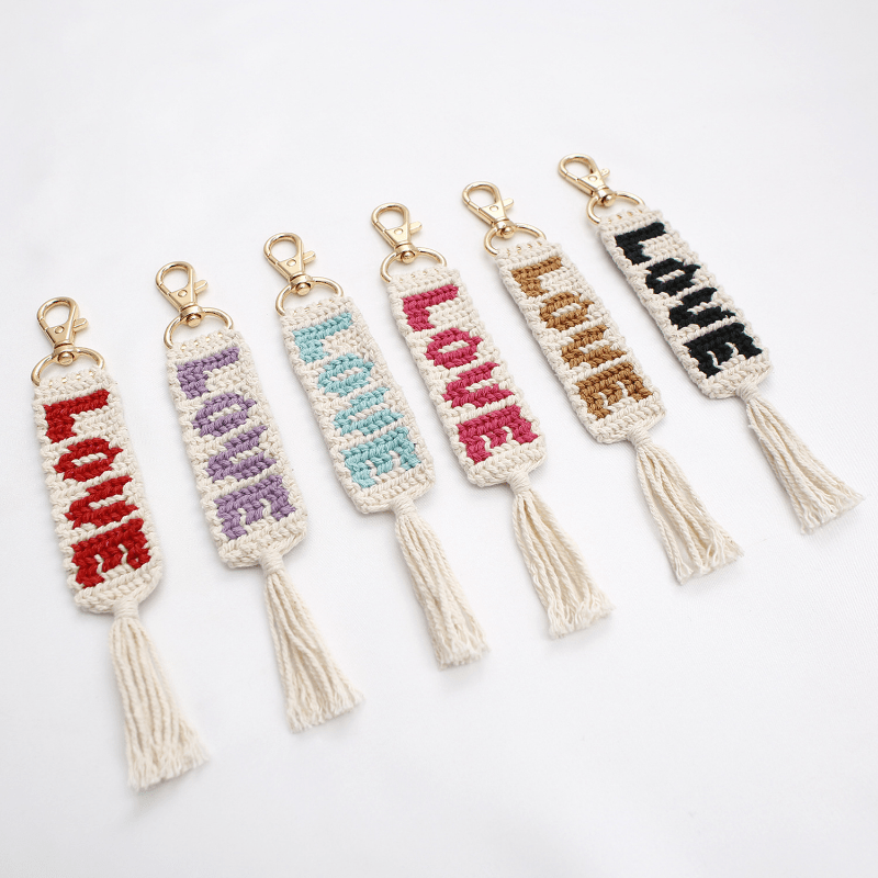 Boho Braided Tassel Keychain Retro Macrame Key Chain Ring Purse