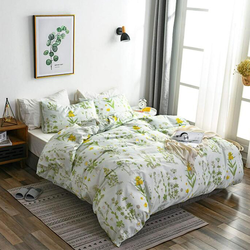 2/3 個布団カバーセット、グリーン植物プリント寝具セット、柔らかく ...