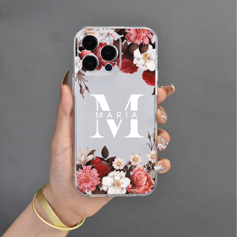 Funda de silicona TPU para móvil, carcasa con letras y flores para