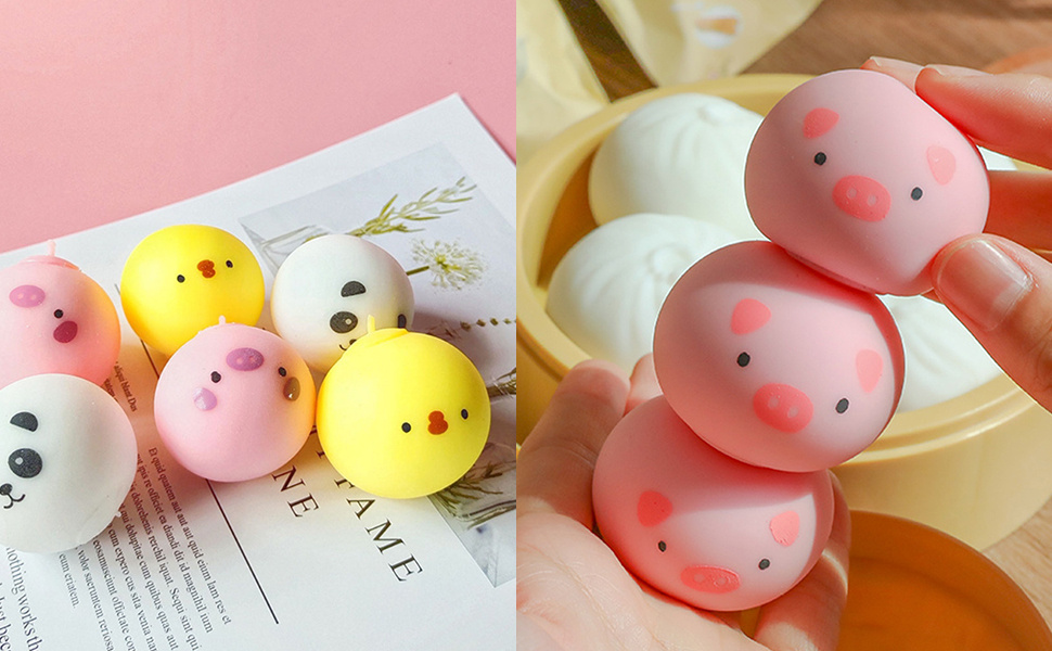Lemikkle 3pcs Chick Squishy Stress Balls for Adults, Cute Dumpling Fidgets Toys Anxiety Relief Items Stuffed Chick with Steamer, Dumpling Stress Ba