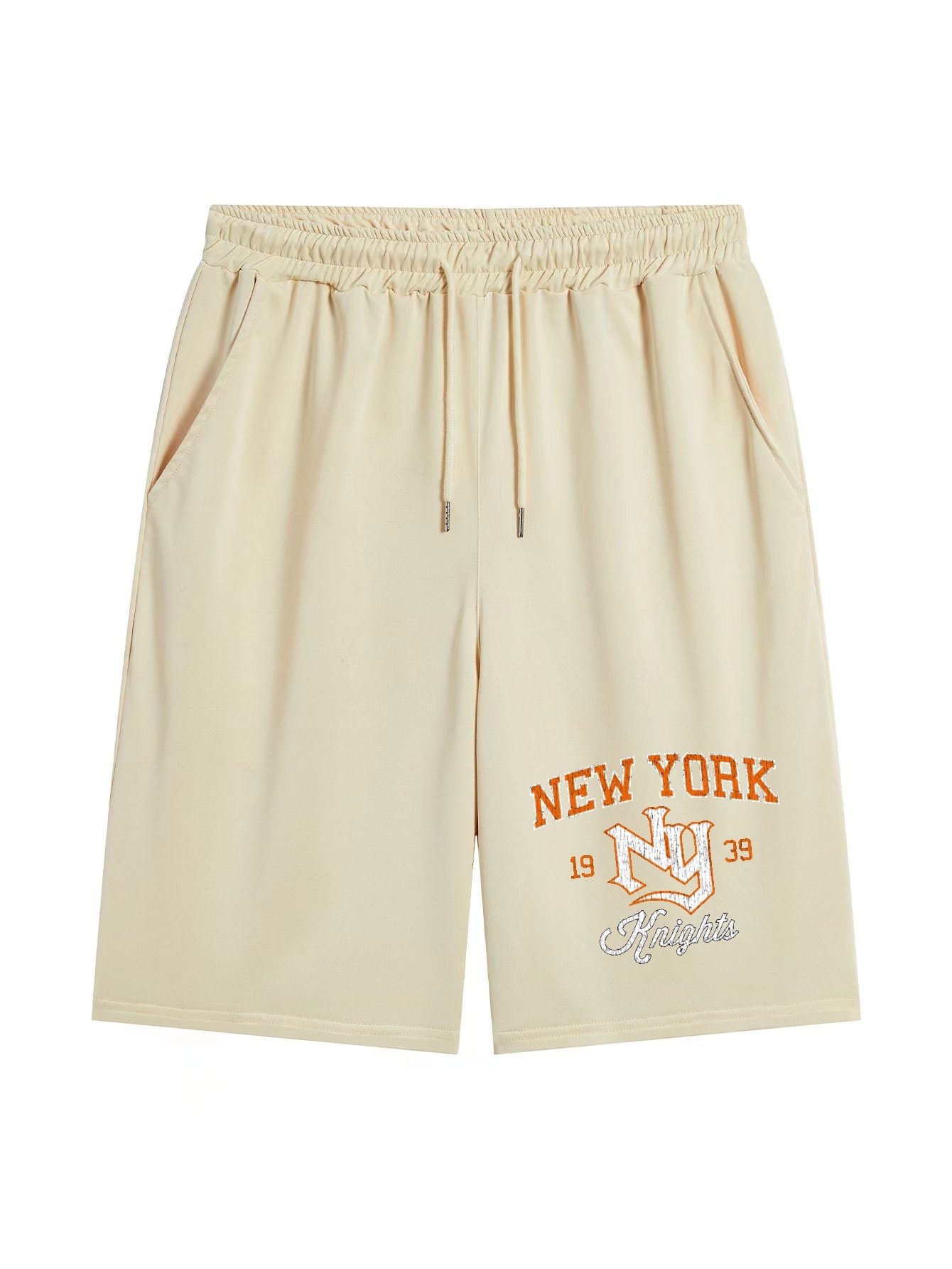 new York'' Print, Men's Comfy Loose Drawstring Shorts, Male Summer