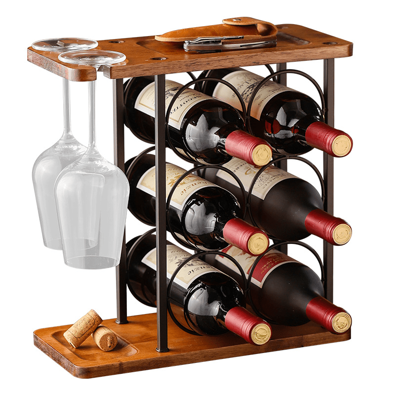 Wine Rack Glass Holder Countertop Small Wine Rack Wood - Temu