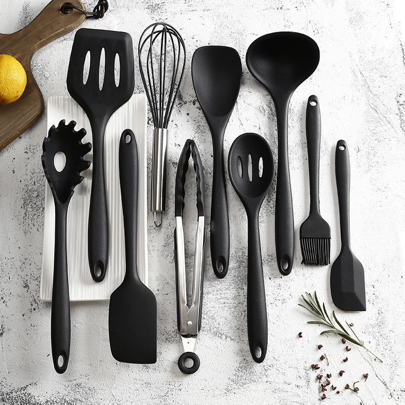 Silicone Cooking Utensil Set Black Kitchen Utensil - Temu