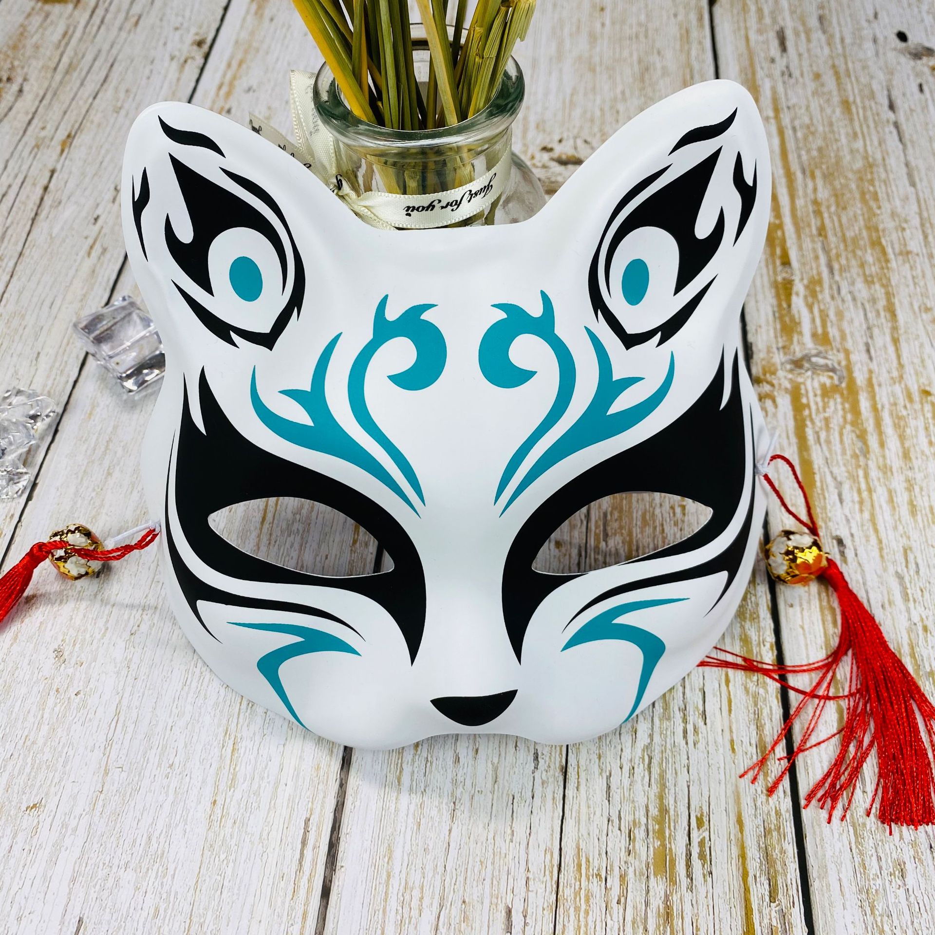 Hand-Painted Fox Mask Half Mask Kitsune Masquerade Halloween Cosplay Cat  Mask 