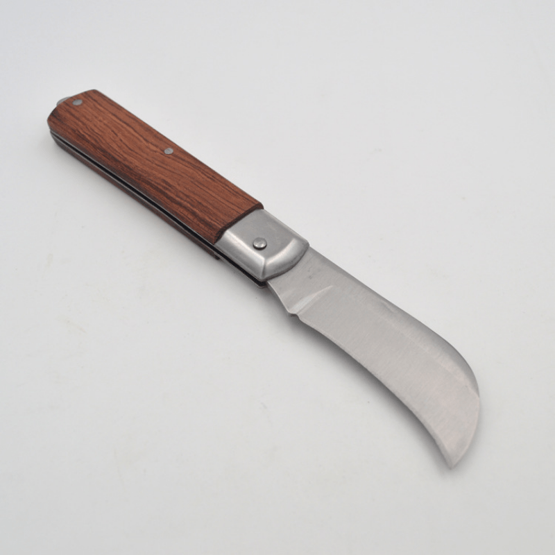 Yosoo Cuchillo de electricista plegable, hoja de papel de acero inoxidable  RD-70, mango de madera, cuchillo pelacables plegable para cortar goma