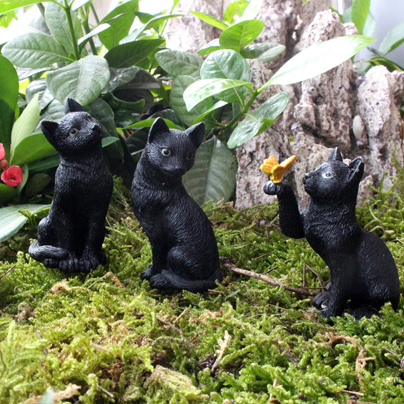 6pcs Resin Miniature Luminous Eye Black Cat Resin Mini Landscape