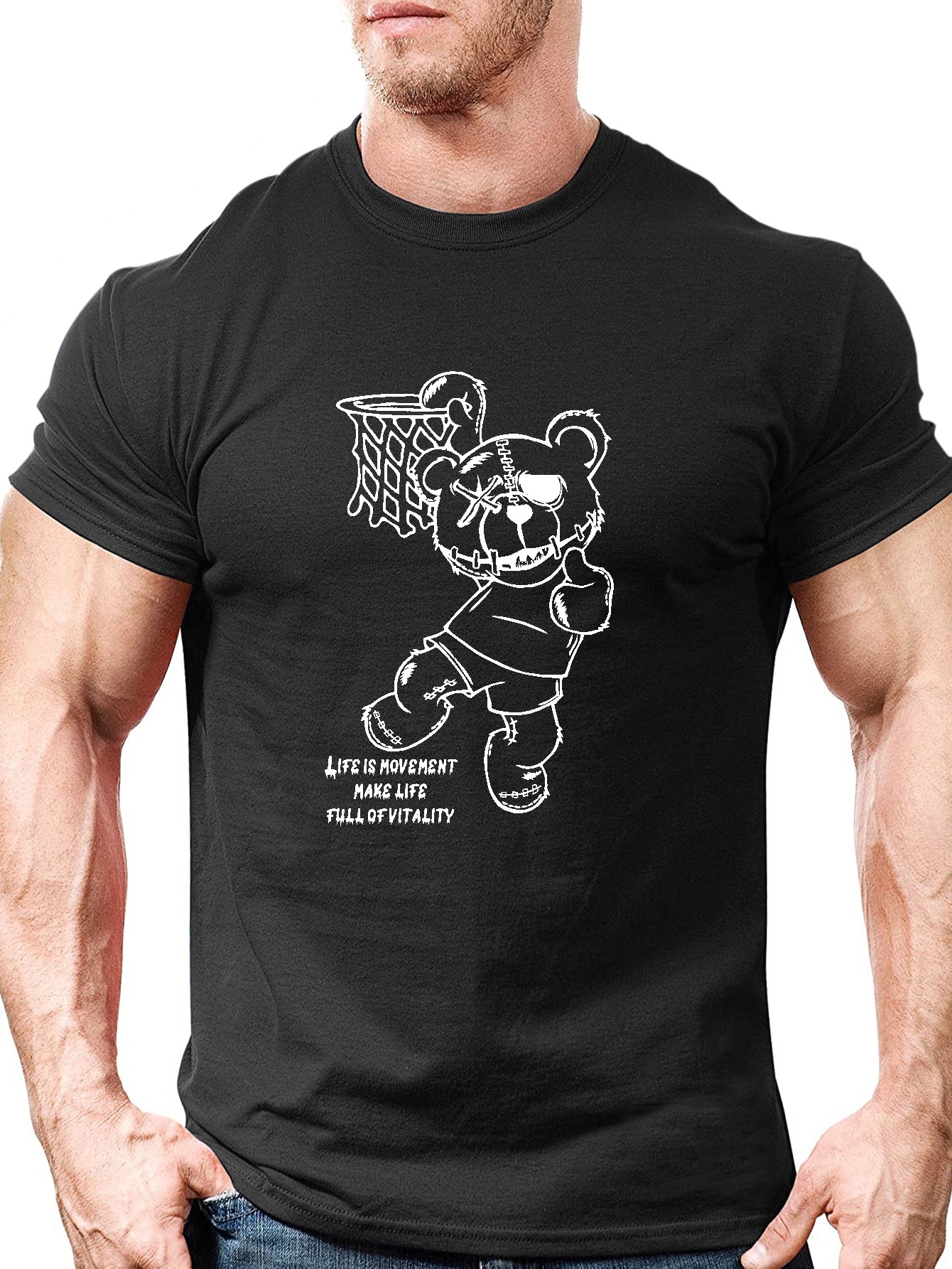 Funny Teddy Bear Basketball Cute Cartoon Print Men's Top, Casual Slightly  Stretch Short Sleeve Crew Neck T-shirt, Men's Tee For Summer - Temu United  Arab Emirates