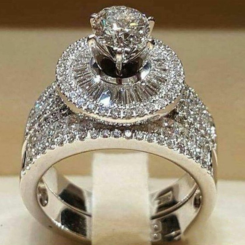 2 pcs/set Milangirl Luxury Crystal Female Big Zircon Stone Ring Set For Women  Fashion Bridal Wedding Rings For Women Love Rings - AliExpress