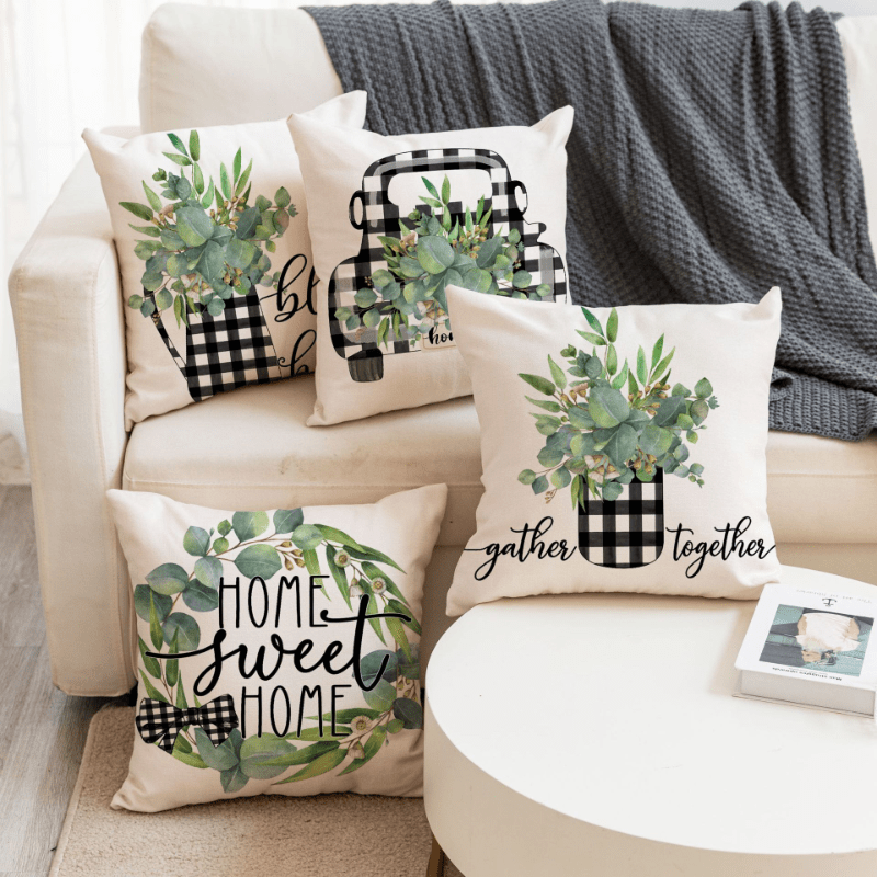 Home Sweet Home Eucalyptus Wreath Throw Pillow Covers Bless - Temu