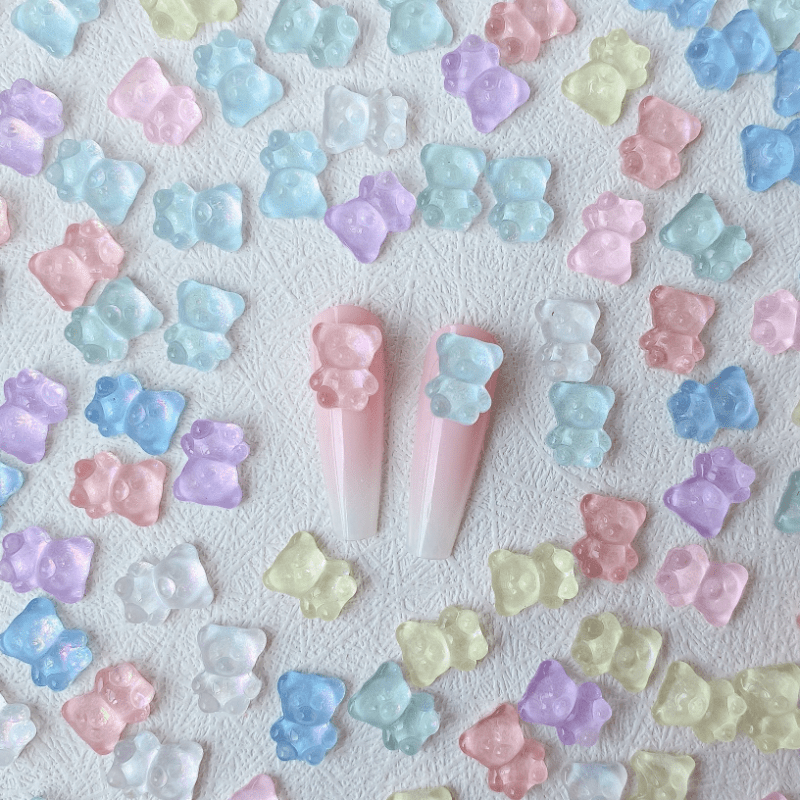 24/50PCS Kawaii Resin Gummy Bear Mix Candy For Acrylic Nail Art Tips  Decoration In 24 Grids BOX Nail Art Decal Charm Kit B050(A)