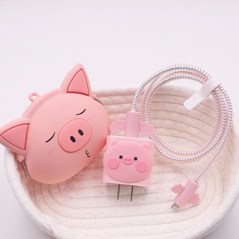 Pink Pig Charger Case for Apple 18W 20W Charger Protector Cable Winder for  Iphone 11 Data Cable Protectiv Rope Spiral Cable - AliExpress