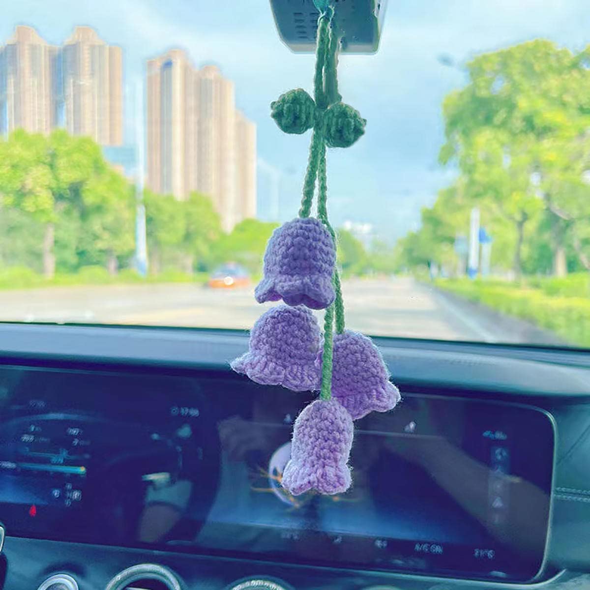ASYTTY Car Mirror Hanging Accessories,Cute Car Accessories For Women,Rear  View Mirror Accessories Hanging,Bellflower Hand Knitted Car  Pendant，Suitable For Backpacks, Key Chains, Car Accessories Blue 