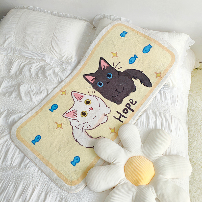 Cute Cartoon Cat Bedside Carpet Plush Mats For Children's - Temu