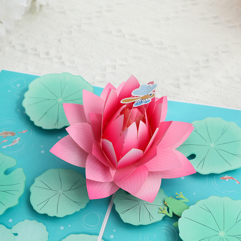 Carte de voeux pop-up Lotus 3D, carte pop-up fleur 5 x 7, carte de