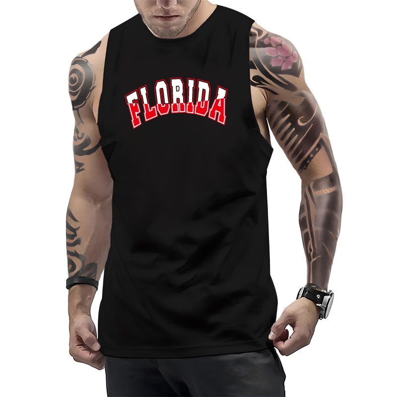 

Men's Causal Street Style "florida" Letters Print Tank Top, Summer Trendy Graphic Sleeveless T-shirt, Men Clothing