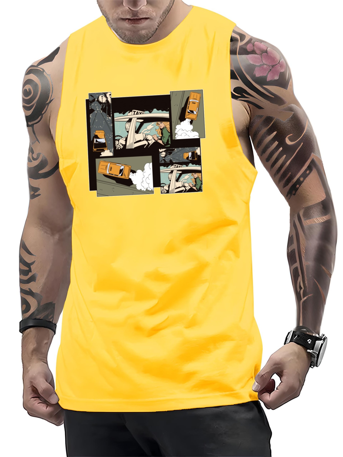 Mens A Shirt Tanks Drifting Car Print Singlet Sleeveless Temu Australia