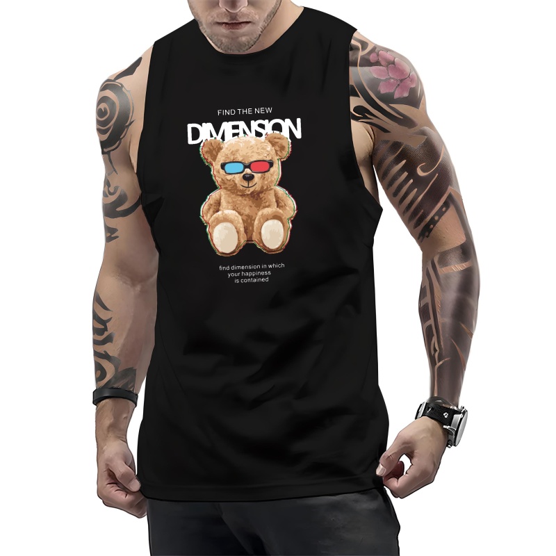 

Men’s A-shirt Tanks, Teddy Bear With Glasses Print Singlet, Sleeveless Tank Top, Lightweight Active Undershirts, For Workout At The Gym, Bodybuilding, And As Gifts