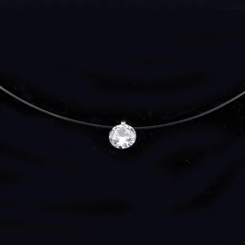 Stylish Simple Silvery Invisible Transparent Fishing Line Set With  Artificial Diamonds, Zircon Mermaid Tear Necklace