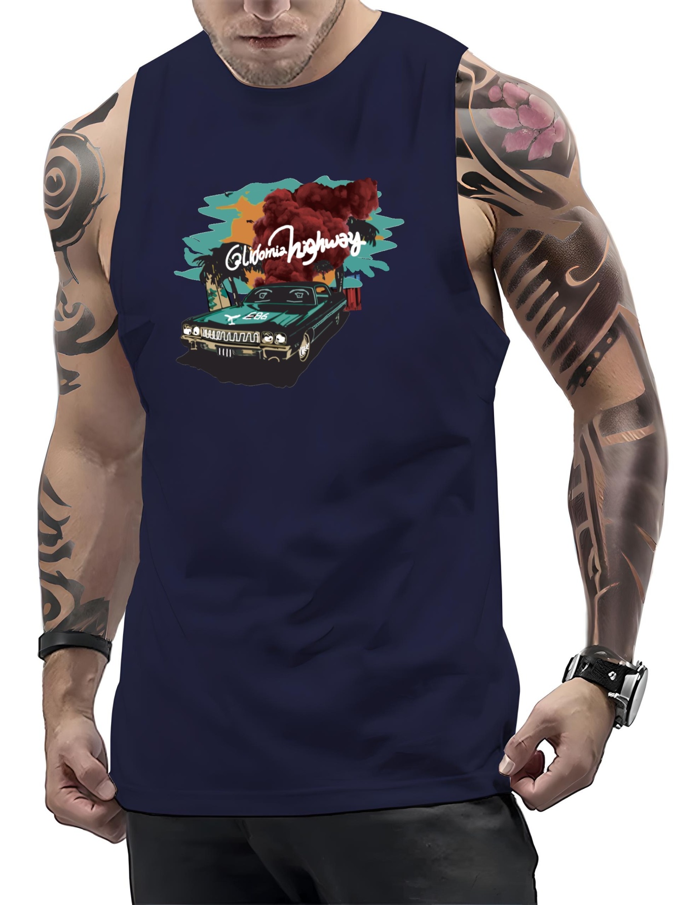 Men's A shirt Tanks 'highway' Vintage Car Print Singlet - Temu