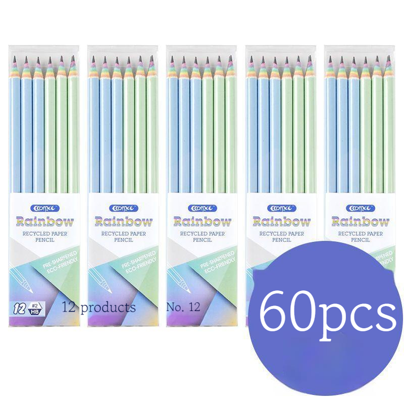 12Pcs/Box Paper Rainbow Pencils Writing Stationery for School and Office  Supplies Writing and Painting