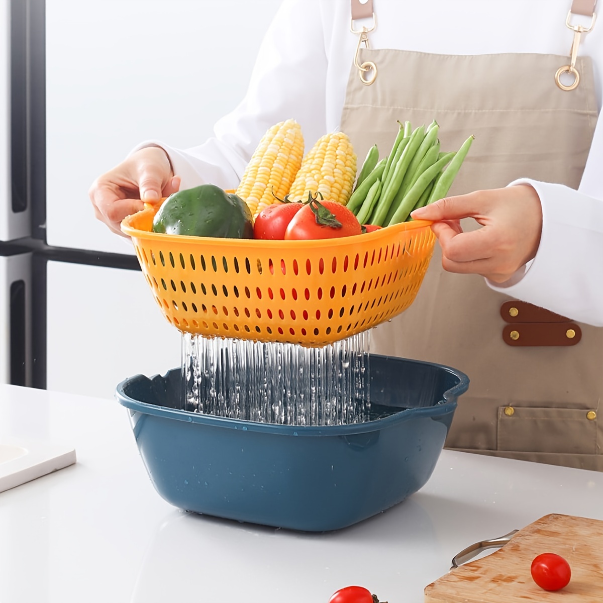 Multi-functional Double-layer Vegetable Wash Basin & Drain Basket