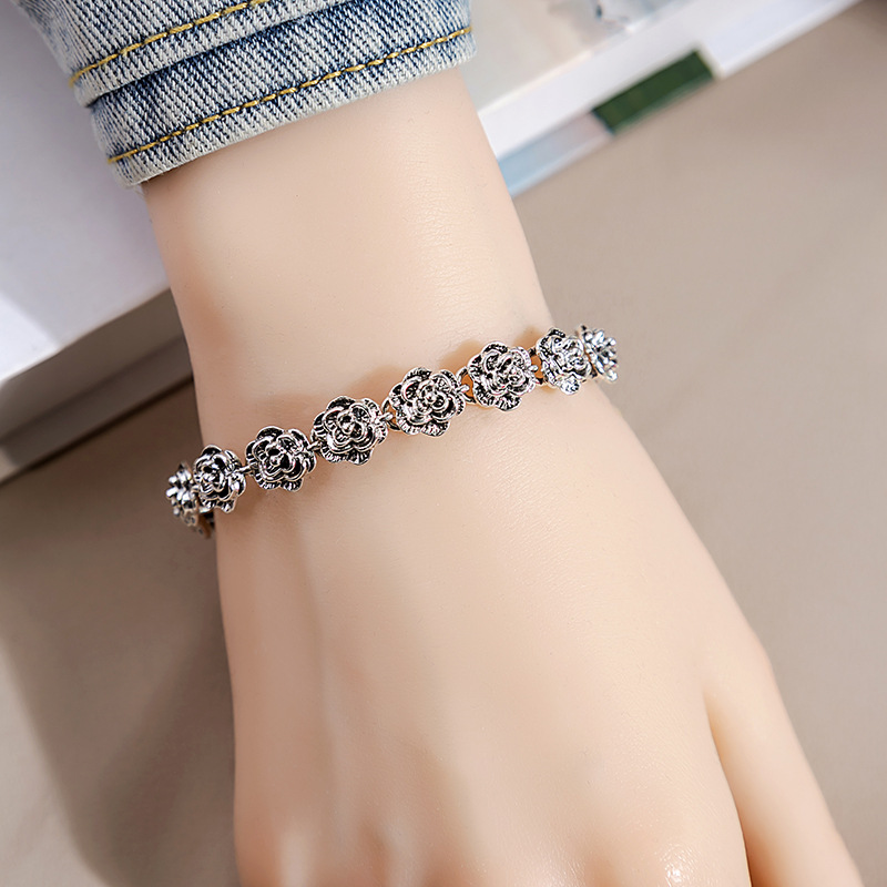 Vintage Rose Flower Bracelet Luxury Style Metal Flower Hand - Temu