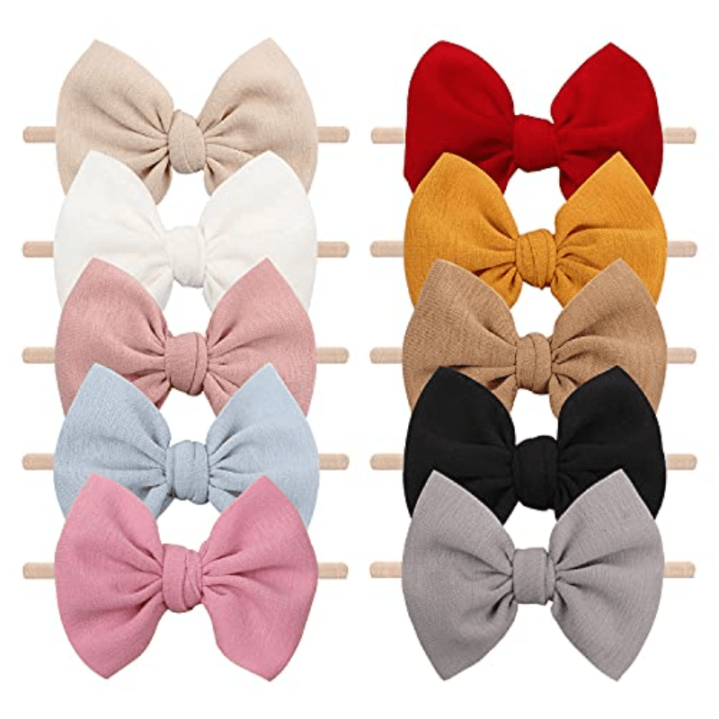 

10pcs 4.5inch/11.43cm Bowknot Headbands Soft Elastic Nylon Headwear Cute Decorative Hair Accessories For Baby Girls Newborn Infant Toddlers, Ideal Choice For Gifts
