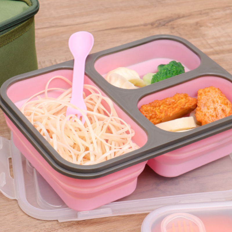 Récipient alimentaire en silicone pliable, boîte à lunch portable