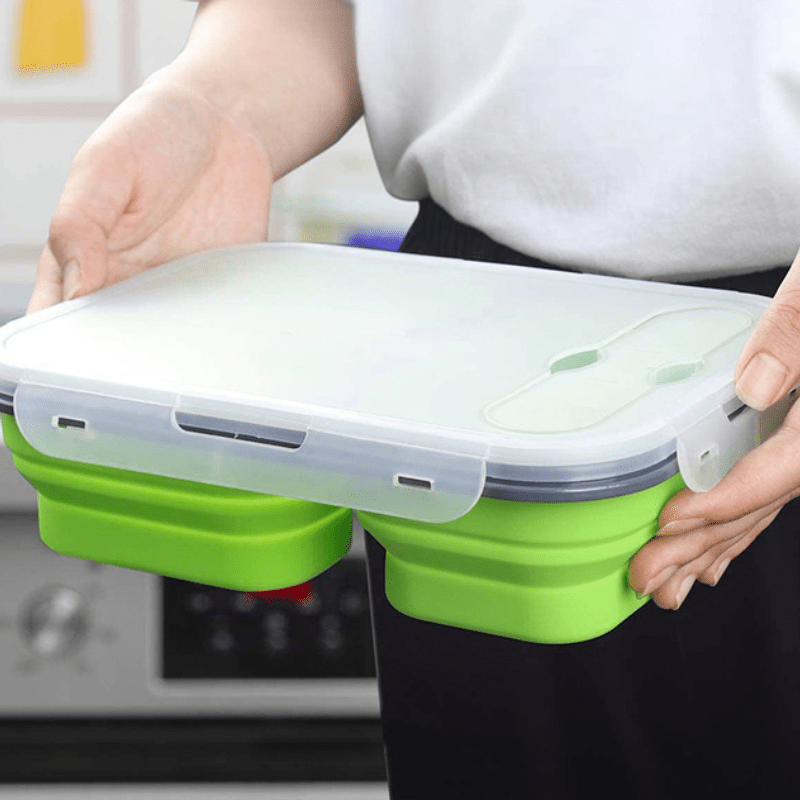 Boîte à lunch portable pliable en silicone, bol rond pour four à micro-ondes,  récipient de stockage des aliments respectueux de l'environnement