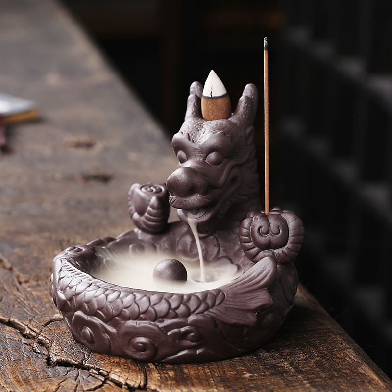 Moon and Fish Backflow Incense Burner Lucky Incense Sticks Holder Incense  Waterfall Burner with 20 Cones for Home Office Fragrance Decor