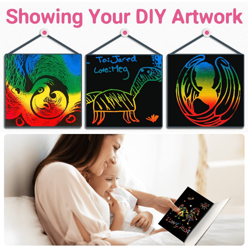 Tenker Scratch Paper Art Set 50 Piece Rainbow Magic Scratch Paper