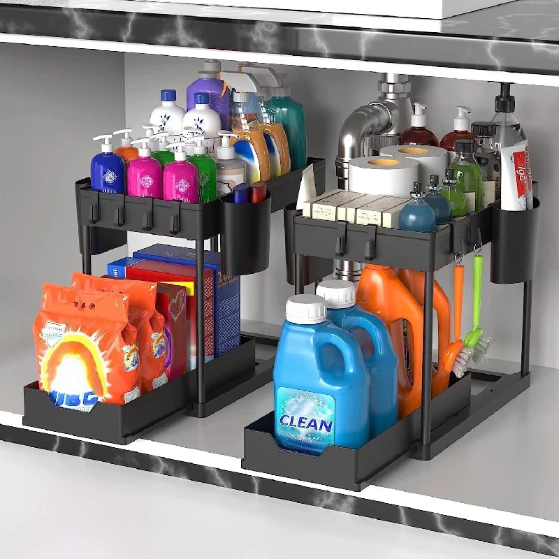 mDesign - Organizador metálico de almacenamiento para montar en paredes y  puerta de gabinetes de cocina, despensa y debajo del lavaplatos