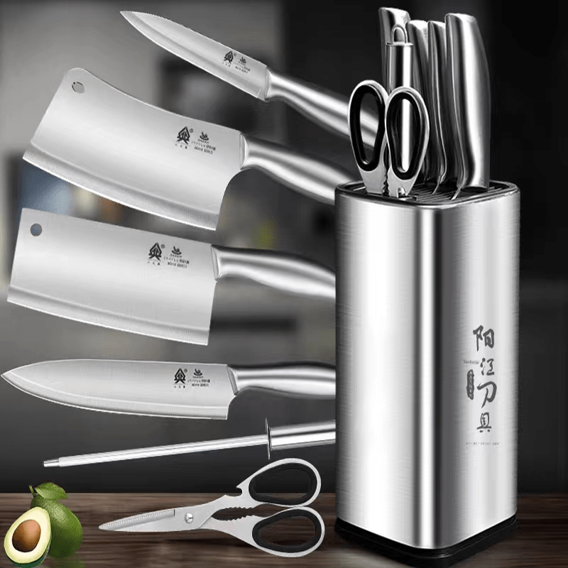 6pcs Kitchen Knife Set Stainless Steel Chef Knife Slice Knife Kitchen Meat  Knife Fruit Knife Cylinder Knife Holder Cooking Set