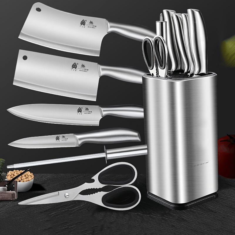 Kitchen Knife Set, Stainless Steel Utility Knives And Wheat Straw Cutting  Board, Kitchen Gadgets, Kitchen Accessories, Back To School Supplies - Temu