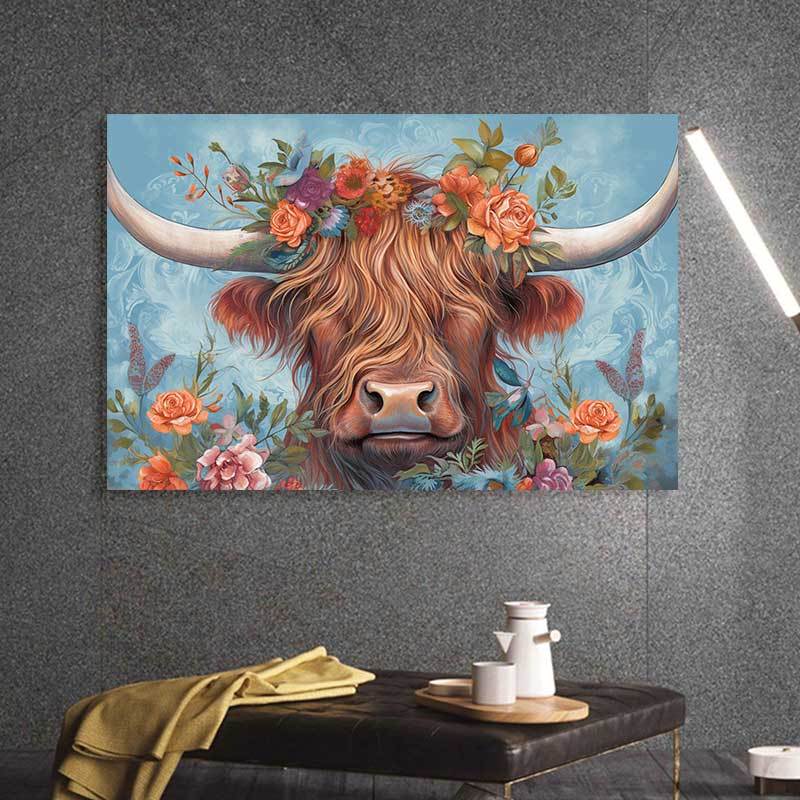 Highland Cow Flower Canvas Painting Living Room Bedroom Temu Canada