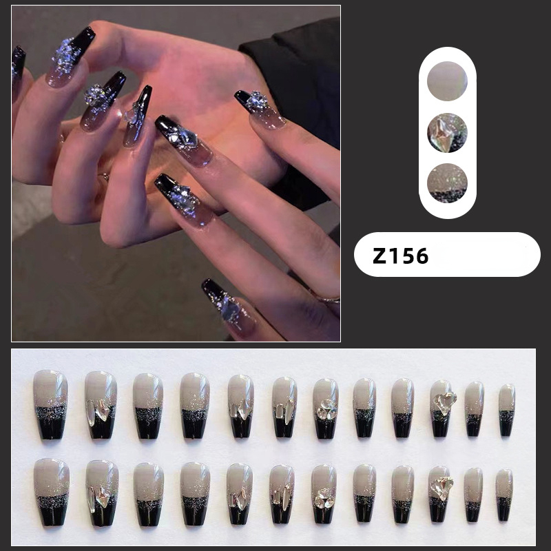 24pcs Long Coffin Shaped 3d Decorations With Heart Shaped Rhinestones &  Chain For Nail Art, Including 1 Nail File And 1 Jelly Gel