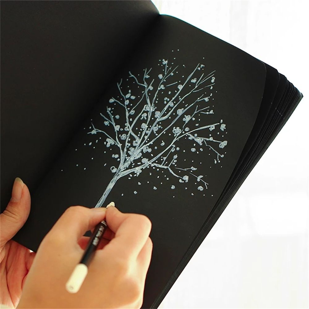Geyoga 6 Pieces 50 Sheets Black Sketchbook Sketch Pad Blank Spiralbound  Black Journal Sketch Book DIY Art Drawing Paper Notebook for Artist Marker