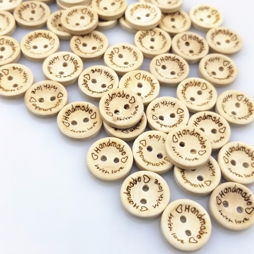 Hand Made With Love Wooden Buttons Diy Clothing Decoration - Temu