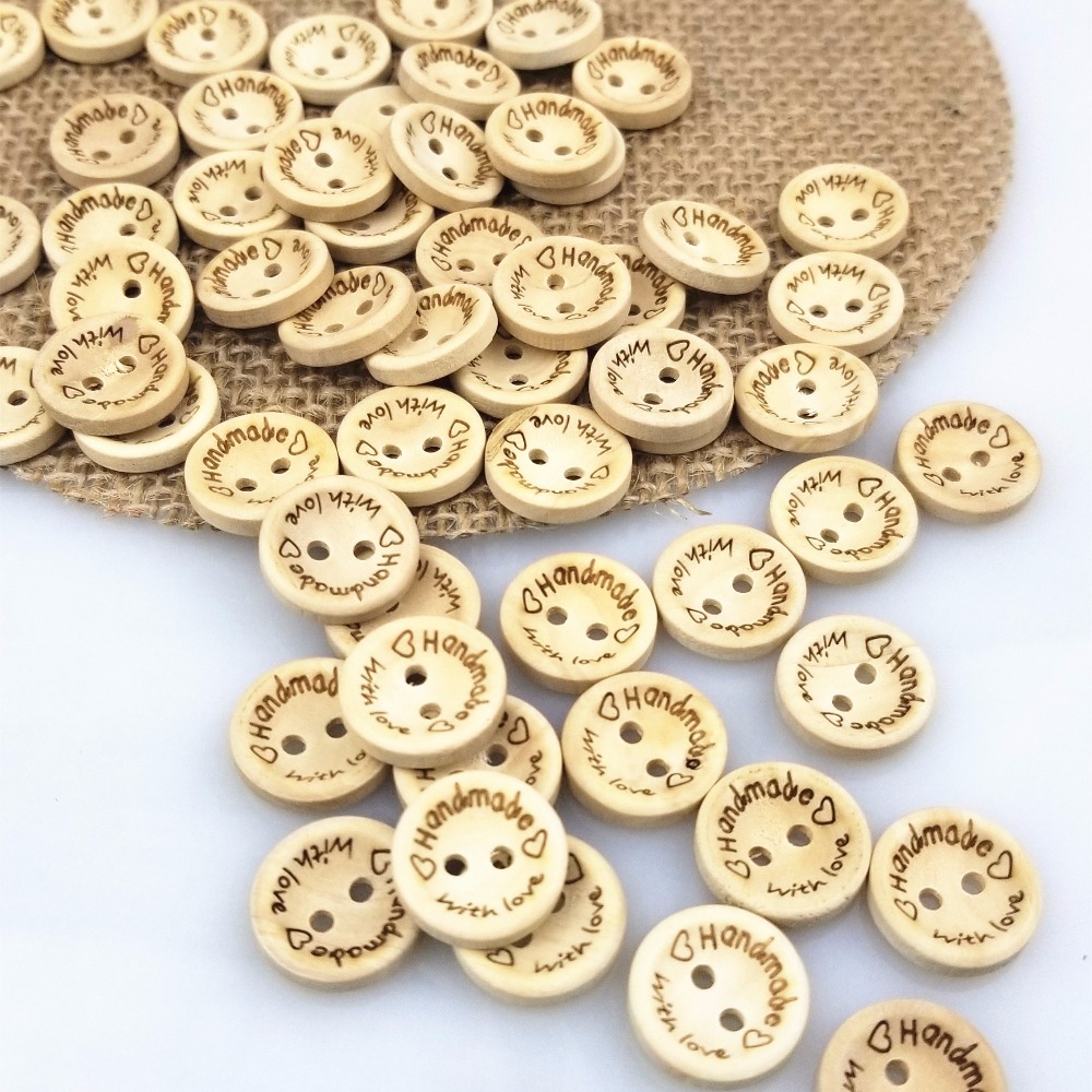 Lot 2 Holes Handmade With Love Heart Wooden Sewing Buttons - Temu