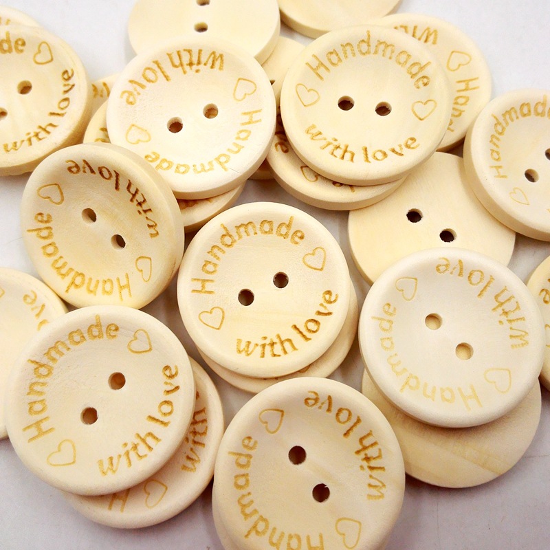 50Pcs Round Button Handmade Wooden Buttons For Crafts Natural Color Sewing  Hand Made Tags 2-Holes Decorative Button For Clothes