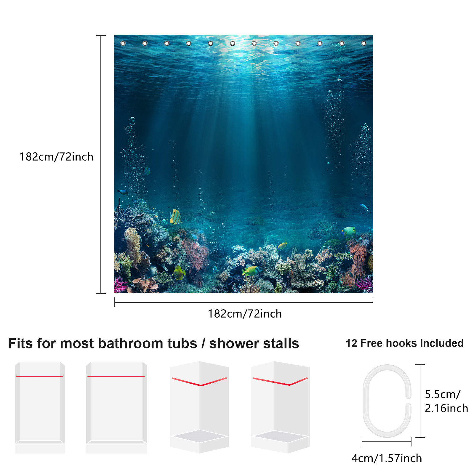 Blue Ocean Pattern Shower Curtain Waterproof Mildew proof - Temu