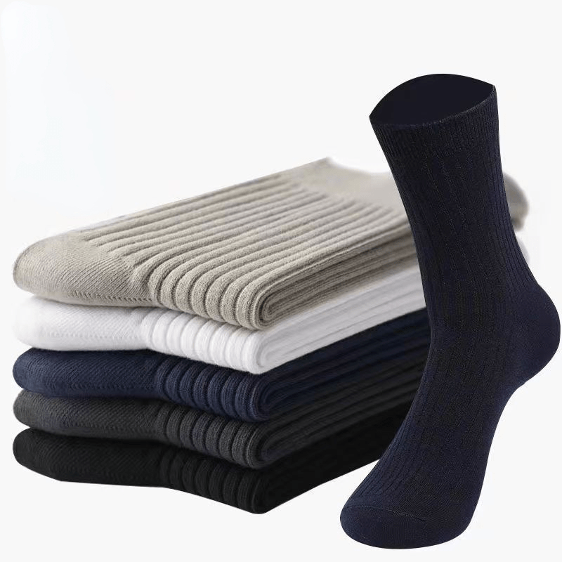 

5pairs Men's Business Cotton Solid Color Mid Tube Crew Socks, Sweat Absorbing Anti-odor Mixed Color Long Socks For Spring