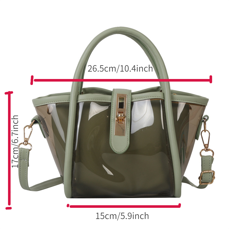 Minimalist Transparent Satchel Bag, Turn-Lock Handbag With Insert Bag,  Women's All-Match Bag