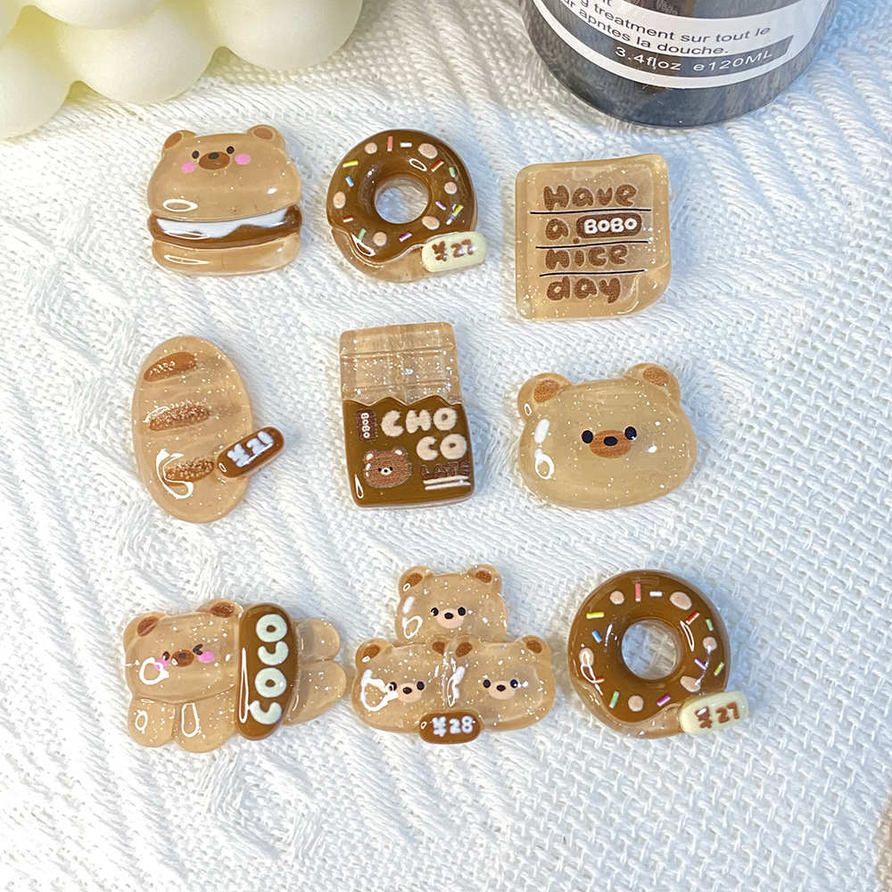 10pcs Diy Transparent Cartoon Chocolate Bear Imitation Food Resin Charm